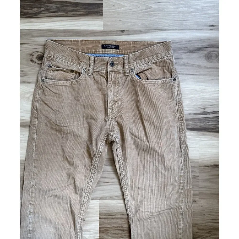 Banana Republic Pants Men Tan Pima Cotton Corduroy Straight Leg Flat Front 30x32